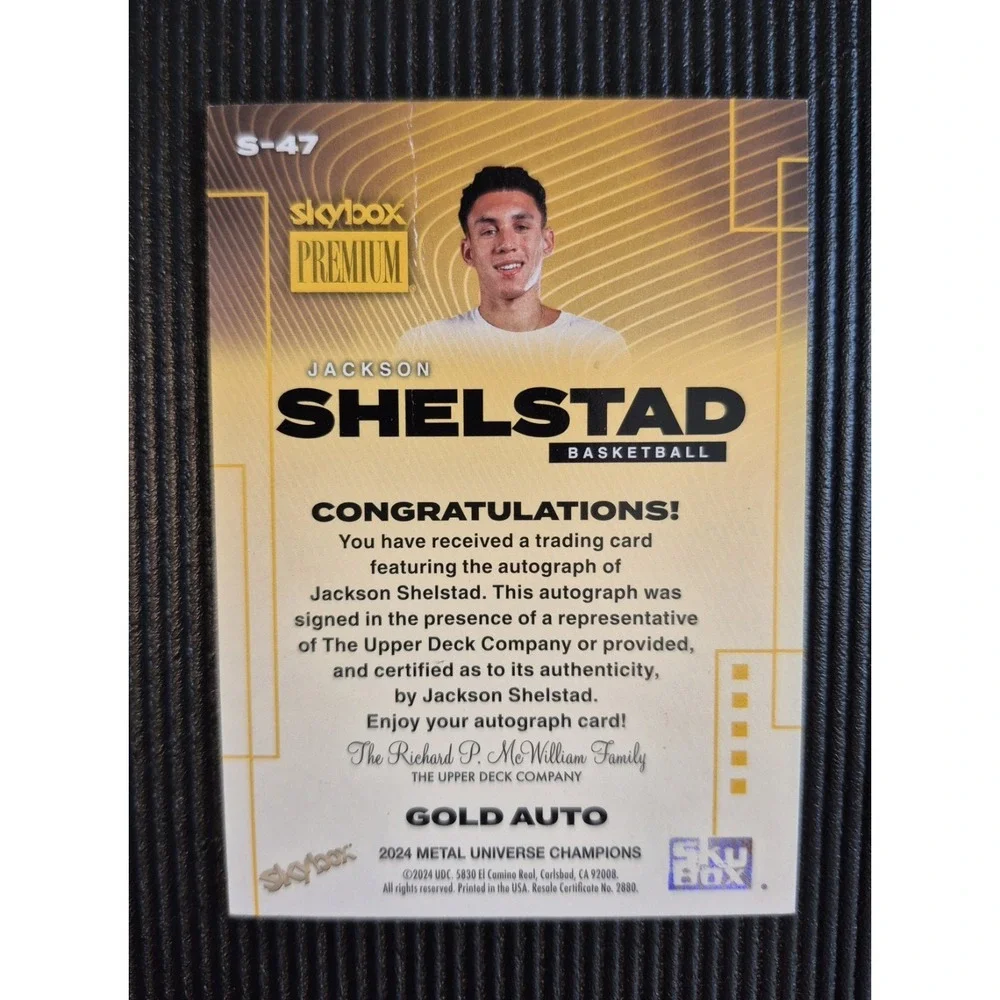 2024 Skybox Metal Universe Champions Jackson Shelstad #S-47 Gold Auto (SEE PICS)